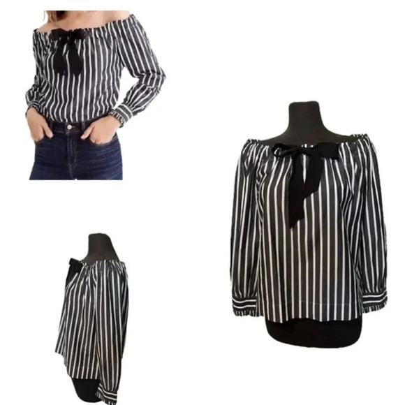 J. Crew Tops - J.Crew off-the-shoulder Striped top with bow, SMALL,